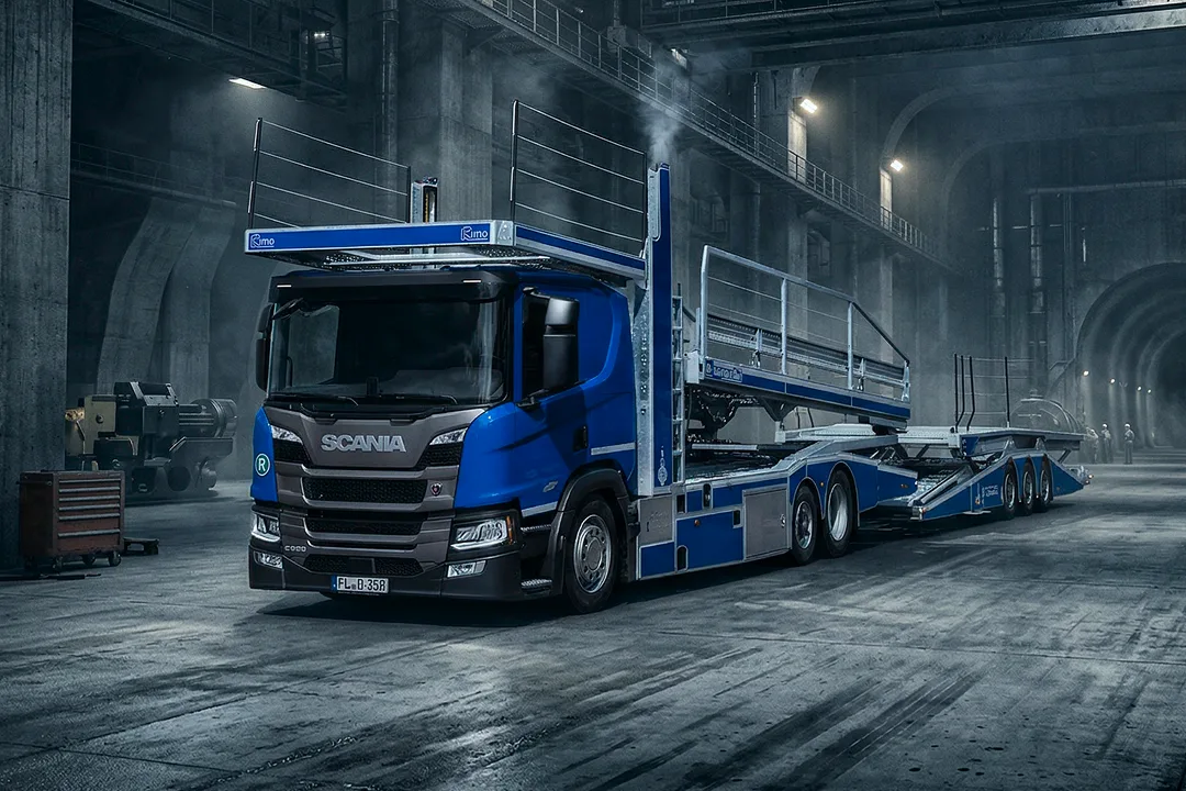 Mėlynas Scania autovežis su hidrauline įranga – autovežių pardavimas